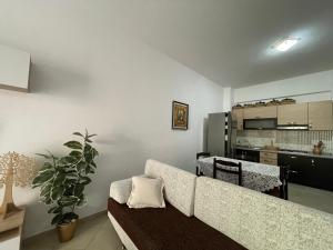 uma sala de estar com um sofá e uma cozinha em Apartment Orik em Orikum