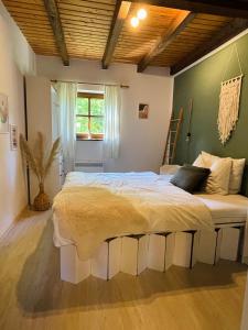 1 dormitorio con 1 cama grande en una habitación en Ferienhaus Regeneration bayerischer Wald, en Regen