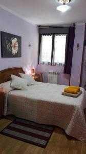 a bedroom with a large bed and a window at Amplio Loft con plaza de garaje in Cangas de Onís