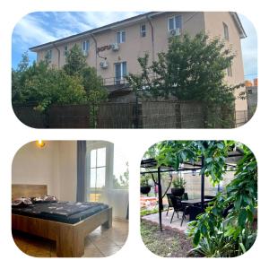 a collage of two pictures of a house at Vila Sofia in Costinesti