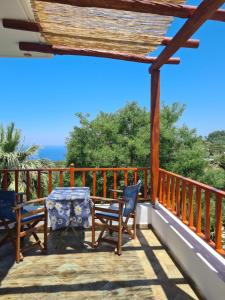 a balcony with two chairs and a table at SPITIKARIOTIKO Pergola Home in Raches