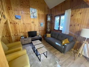 a living room with a couch and a tv at Chalet Barcelonnette, 4 pièces, 8 personnes - FR-1-165A-121 in Barcelonnette