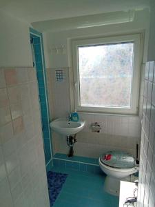 bagno con lavandino, servizi igienici e finestra di Soba Arena a Pola (Pula)