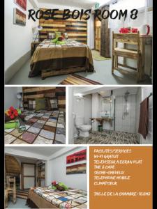 a collage of pictures of a bedroom with a bed and a room with at La Koquillishe in Trou dʼ Eau Douce