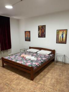 um quarto com uma cama num quarto em Apartment Angelina em Skopje
