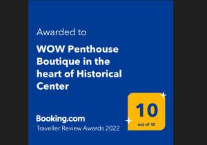 Chứng chỉ, giải thưởng, bảng hiệu hoặc các tài liệu khác trưng bày tại WOW Penthouse Boutique in the heart of Historical Center