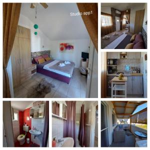 un collage di quattro foto di una stanza di Apartmani DBS a Vir (Puntadura)
