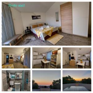 eine Collage mit Fotos eines Hotelzimmers in der Unterkunft Apartmani DBS in Vir