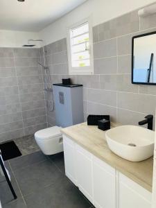 TV y baño con lavabo y aseo. en K'Noly en Baie-Mahault