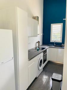 a white kitchen with a washer and dryer in it at K'Noly in Baie-Mahault