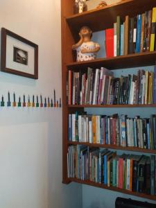 a book shelf filled with lots of books at Pousada Do Pequi in São Gonçalo do Rio das Pedras