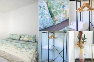 un collage de fotos de un dormitorio con cama en Appartement B François en Le François