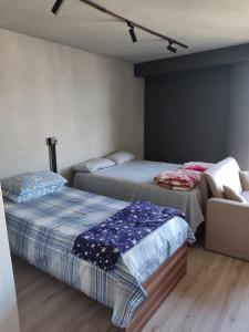 a room with two beds and a couch in it at Espaço aconchegante - Centro - São Paulo in Sao Paulo