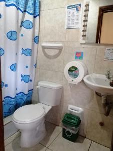 a bathroom with a toilet and a sink at Hostal Cumbres Andinas in Ibarra