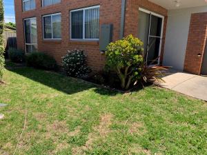 a house with a yard with a bush in front of it at Quaint Hideaway in Portarlington +3 photos