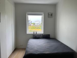 Schlafzimmer mit einem Bett und einem Fenster in der Unterkunft Reykjavík nice in Reykjavík