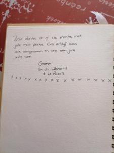 a page of a notebook with a handwritten note at Inni hoeki in Sasolburg