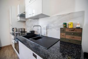 kuchnia ze zlewem i blatem w obiekcie Montgolfiere Apartment by Connexion w Cannes +8 zdjęć