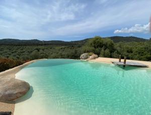 a large pool of water with a bench in it at Casa Lagone - Villa Luxe avec Piscine et Superbe Vue in Cargèse