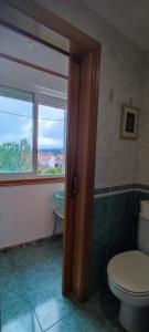 łazienka z toaletą i oknem w obiekcie Pisos Vistalegre 2B con jardín cerca del mar w mieście Sanxenxo