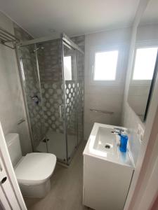 a bathroom with a shower and a toilet and a sink at apartamento isabel in Ardales