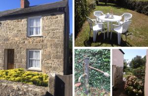three pictures of a stone house with a table and chairs at 3 bedroom Grade II Listed Holiday Cottage in Saint Erth