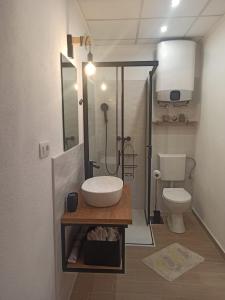 uma casa de banho com um lavatório e um WC em Apartman Vranac em Vela Luka