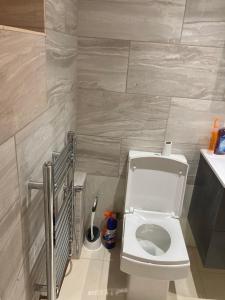 een badkamer met een wit toilet in een kamer bij London retreat in Golders Green