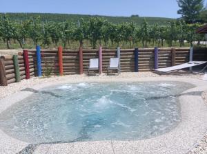 a small pool of water with two chairs and a fence at Vitae di Langa in Grinzane Cavour