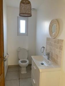 a bathroom with a toilet and a sink and a mirror at Locations Ile de Ré in Sainte-Marie-de-Ré +18 photos