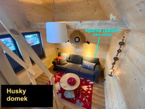 an overhead view of a living room in a tiny house at IGLU SOPOT in Sopot