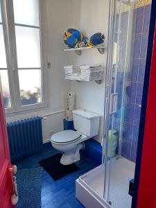 een badkamer met een toilet en een douche bij La Cour Du Puits Chambre Victor in Cormeilles
