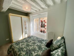 salon z łóżkiem i oknem w obiekcie Le Confort Normand - Sur les quais & proxy plage - Chaleureux - Full équipé & netflix - Parking gratuit w mieście Dieppe +28 zdjęć