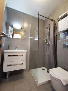 a bathroom with a shower and a toilet and a sink at Résidence Saint Michel in LʼÎle-Rousse