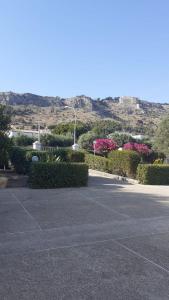 un estacionamiento con flores rosas y arbustos en Bilocale a 5 minuti dal mare, en Sciacca