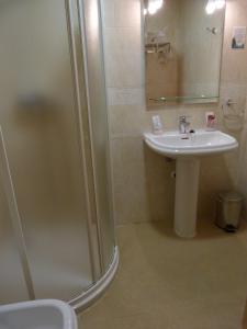 a bathroom with a shower and a sink at Hostal Mirador de Avila in Avila +33 photos