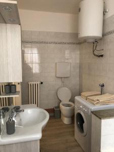 ein Badezimmer mit einem Waschbecken, einem WC und einer Waschmaschine in der Unterkunft appartmentslapiazzetta - n.4 in Sesto Calende