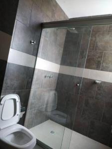 a bathroom with a toilet and a shower at Hermoso Departamento - Zona Miraflores in Tarija