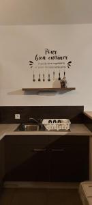 a kitchen with a sink and a counter top at APPARTEMENT neuf au centre ville situé au rdc avec terrasse in Givet