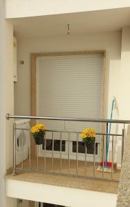 balkon z 2 doniczkami kwiatowymi na oknie w obiekcie Piso puerto Foz w mieście Foz