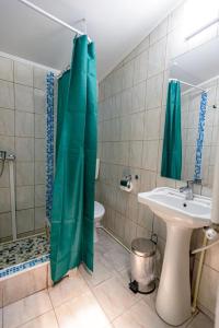 a bathroom with a shower and a sink and a toilet at Casa Maria in Constanţa