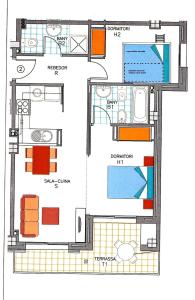 a floor plan of a small house with at Apartamento Cala Busquets 6 pax in Ciutadella