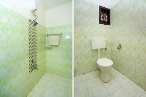 two pictures of a bathroom with a toilet and a shower at The Solo Apartments Kadavanthra in Ernakulam