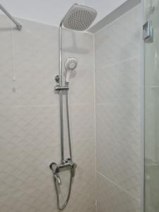 a shower with a shower head in a bathroom at Cozy Residence in Bucharest +5 photos
