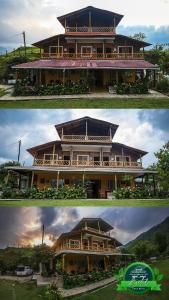 Deux photos d'une maison sur deux points de vue différents dans l'établissement Finca Hotel Betel, à San Carlos