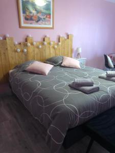 ein großes Bett mit zwei Kissen darüber in der Unterkunft Les chambres du Moulin in Les Epsailles