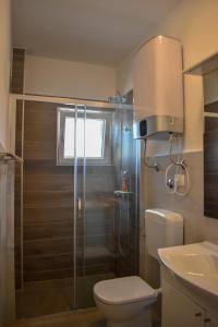 a bathroom with a shower and a toilet and a sink at Relax & Enjoy - Marcana Apartments in Marčana