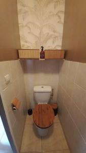 łazienka z toaletą i drewnianą deską toaletową w obiekcie Appartement T1 plain pied w mieście Le Cannet-des-Maures +3 zdjęcia