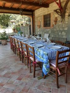 - une grande table avec des chaises et des assiettes dans l'établissement Agrifarm La Corte Apartment, à Villa Bensi