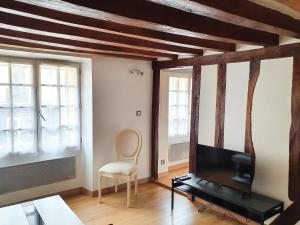 salon z telewizorem i krzesłem w obiekcie EXIGEHOME-Studio Cosy à 2 pas du Chateau de Versailles w Wersalu